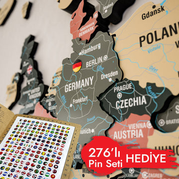 Sage haritada Almanya bölgesi, köşede 276'lı pin seti hediye etiketi