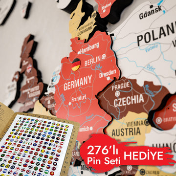 Terracotta haritada Almanya bölgesi, köşede 276'lı pin seti hediye etiketi