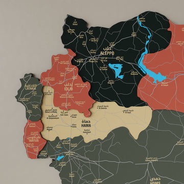 Sage Suriye haritasının Halep, İdlib ve Hama bölgesi, yakın çekim yol ve şehir detayı