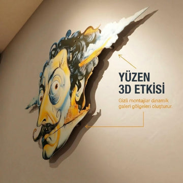 Dali metal tablonun yandan görünümü ve Yüzey 3D etkisi notu, gizli montajla oluşan gölge