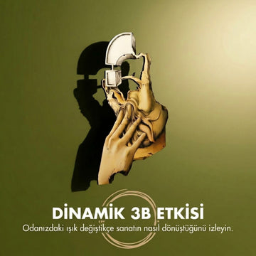 Silüet metal tablonun yeşil duvarda gölgesi ve Dinamik 3B etkisi notu