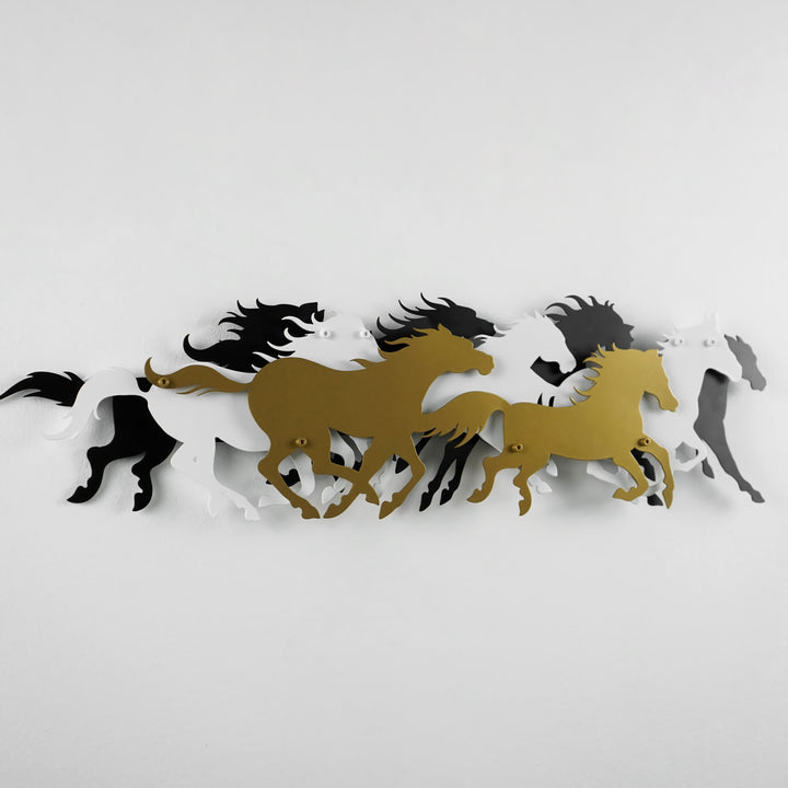 3D At Sürüsü Şeklinde LED Işıklı Dekoratif Metal Duvar Tablosu - Metal Dekor