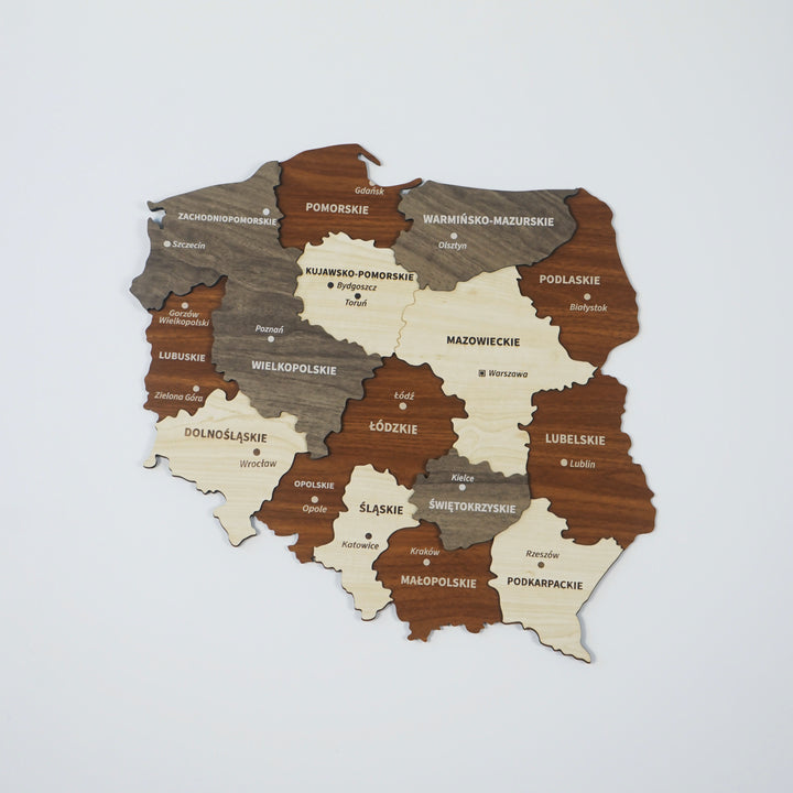 3D Ahşap Polonya Haritası Çok Katmanlı - Karışık Renkli