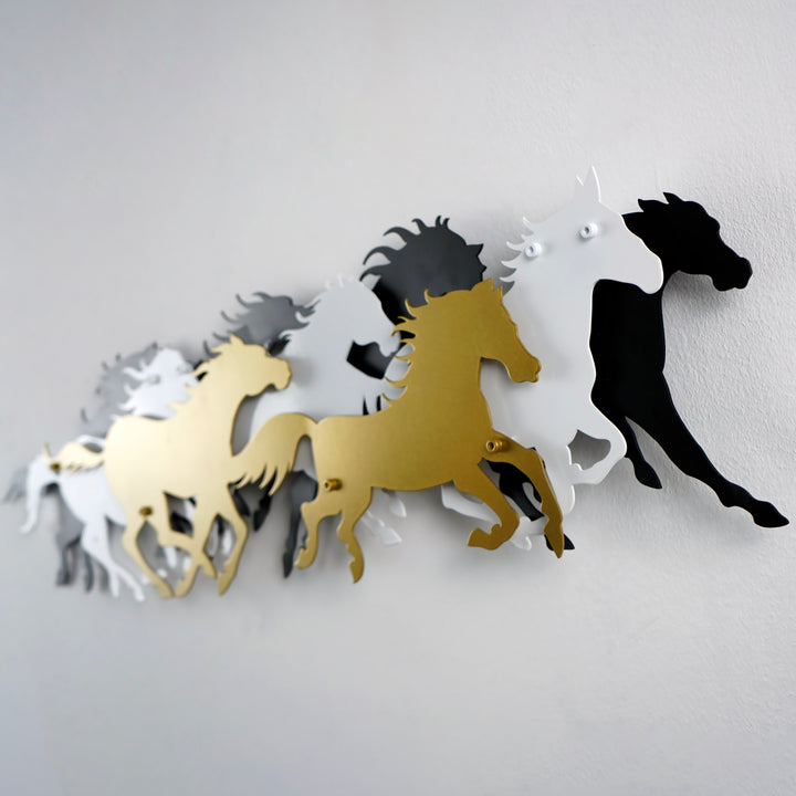 3D At Sürüsü Şeklinde LED Işıklı Dekoratif Metal Duvar Tablosu - Metal Dekor