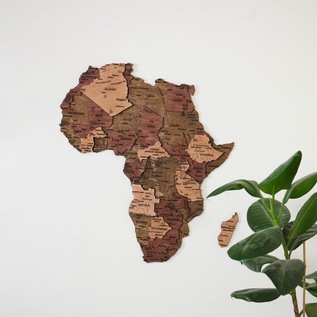 3D Ahşap Afrika Kıtası Haritası Çok Katmanlı - Karışık Renkli