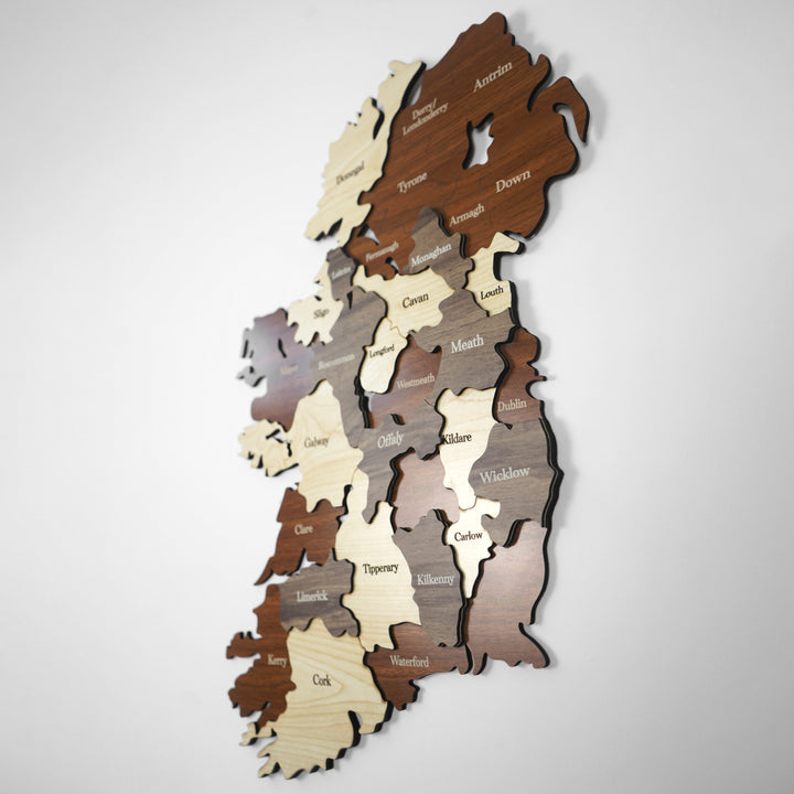 İrlanda Haritası Ahşap Duvar Dekoru, Çok Katmanlı Ve Karışık Renkli