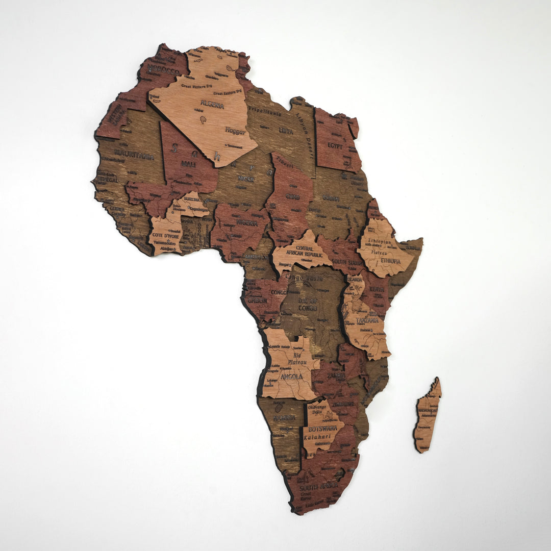 3D Ahşap Afrika Kıtası Haritası Çok Katmanlı - Karışık Renkli