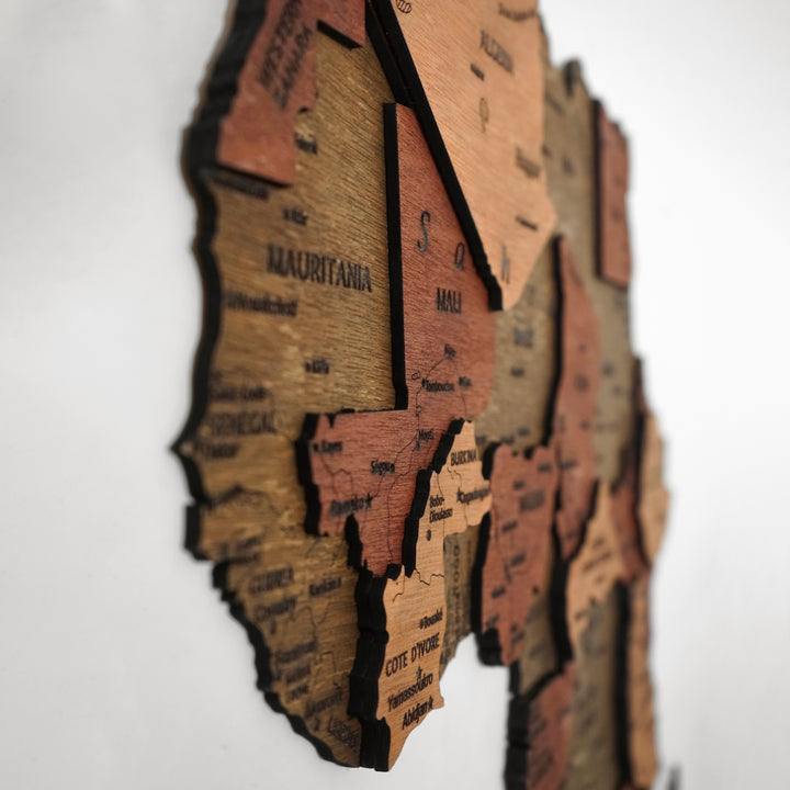 3D Ahşap Afrika Kıtası Haritası Çok Katmanlı - Karışık Renkli