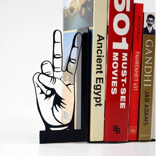 Zafer ve Aşk İşaretli Metal Kitap Tutucu & Bookend
