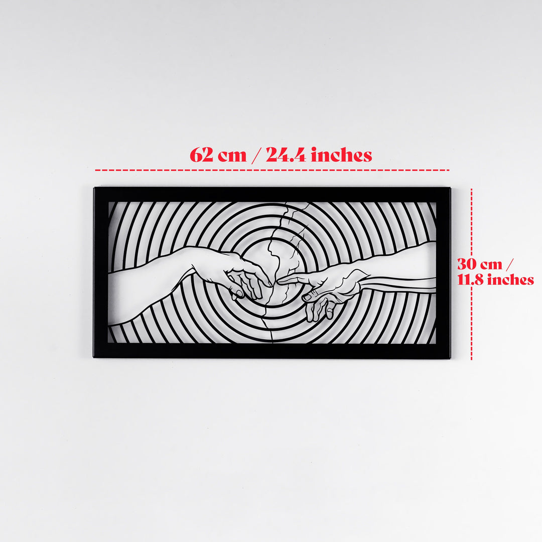 Adem'in Yaratılışı metal tablo ölçü görseli: genişlik 62 cm, yükseklik 30 cm