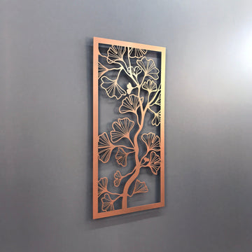 Bakır Ginkgo Biloba metal duvar tablosu, sağdan bakışla gövde ve dallar