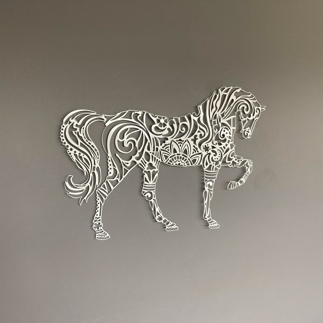 Mandala Desenli At Tablosu - Metal Duvar Dekoru