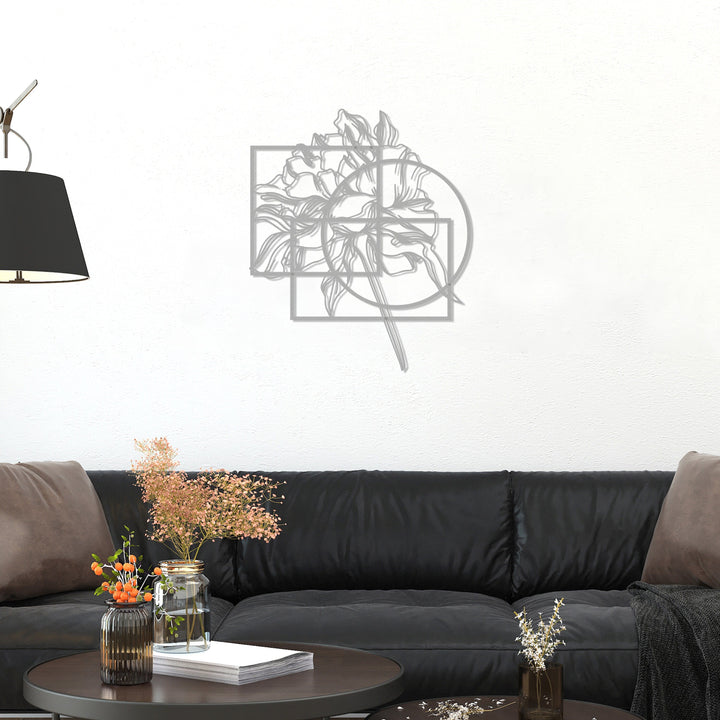 Geometrik Objeler ve Çiçek Metal Duvar Dekoru