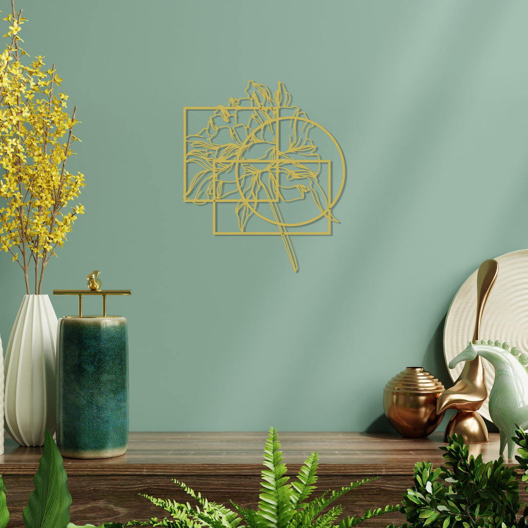 Geometrik Objeler ve Çiçek Metal Duvar Dekoru