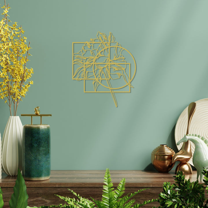 Geometrik Objeler ve Çiçek Metal Duvar Dekoru