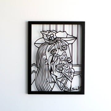 Picasso Ağlayan Kadın metal duvar tablosu, siyah, 55x68 cm, çerçeveli dikdörtgen form, beyaz duvarda