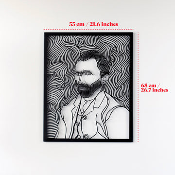 Van Gogh otoportre metal tablo ölçüleri: genişlik 55 cm, yükseklik 68 cm, beyaz duvarda ön görünüm